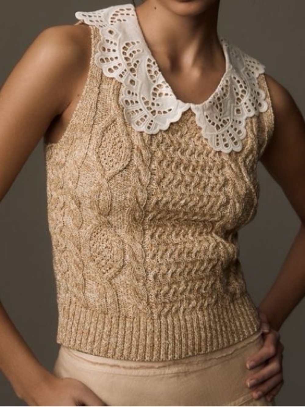 NWT By Anthropologie Lace Collar Sweater Vest M